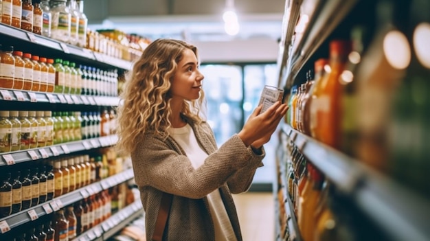 Una mujer haciendo compras en una tienda de comestibles