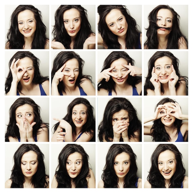 Foto mujer haciendo diferentes expresiones