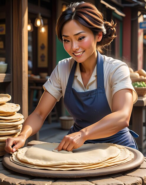 una mujer haciendo un plato de comida