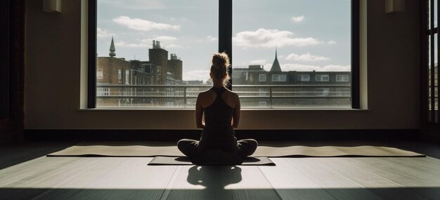 Mujer haciendo práctica de yoga IA generativa