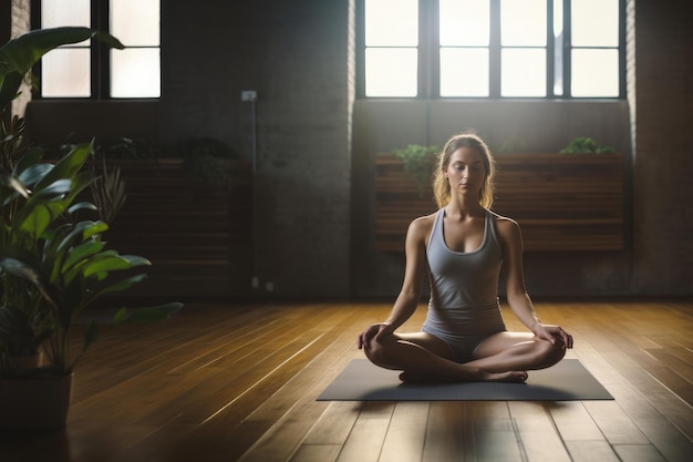 Mujer haciendo yoga en el estudio