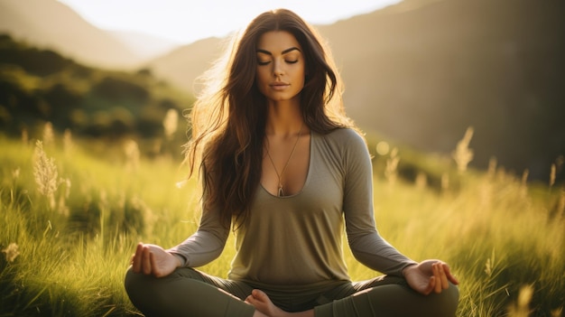 Una mujer haciendo yoga en una foto detallada.