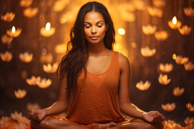 Foto mujer haciendo yoga meditación mandala fondo