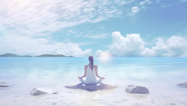 Mujer haciendo yoga en la playa