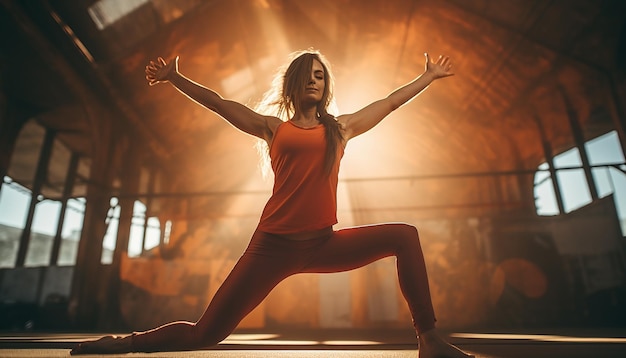 Mujer haciendo yoga sesión de fotos editorial profesional