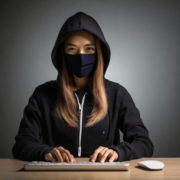 Una mujer hacker en una computadora portátil