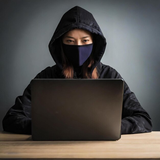 Una mujer hacker en una computadora portátil