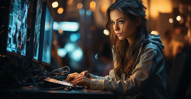 Foto mujer hacker de inteligencia artificial