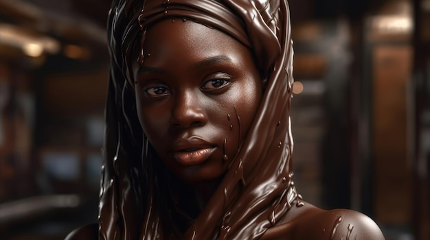 Mujer hecha de chocolate negro