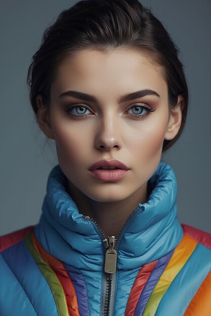 Foto una mujer hermosa con un abrigo de colores