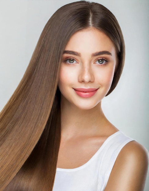 Foto mujer hermosa con el cabello liso y saludable