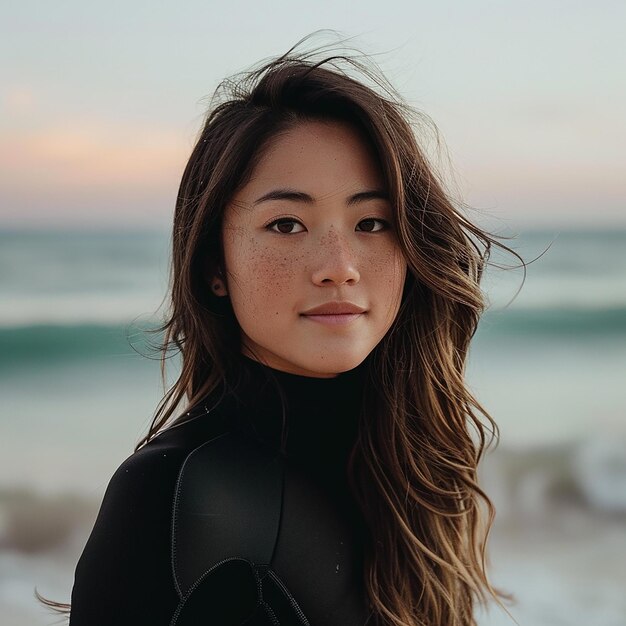 mujer hermosa con cabello marrón cabello asiático