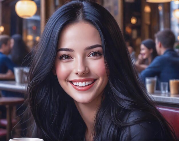 Mujer hermosa en un café