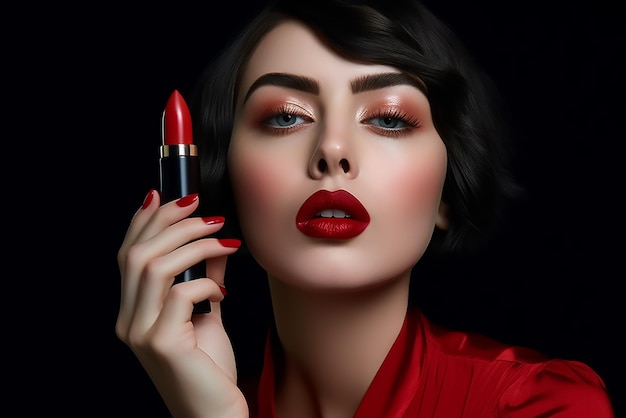 Mujer hermosa en campaña publicitaria de lápiz labial