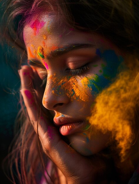 Una mujer hermosa celebrando la llegada de la primavera Holi