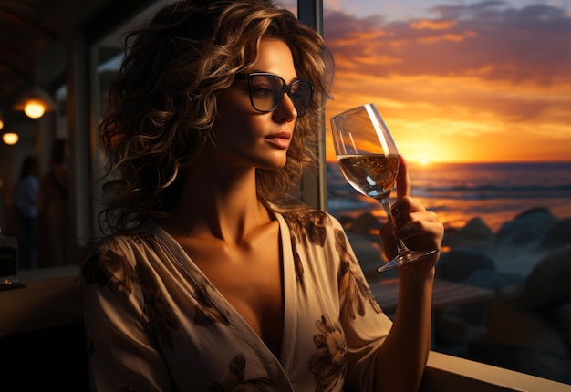 Mujer hermosa con una copa de vino