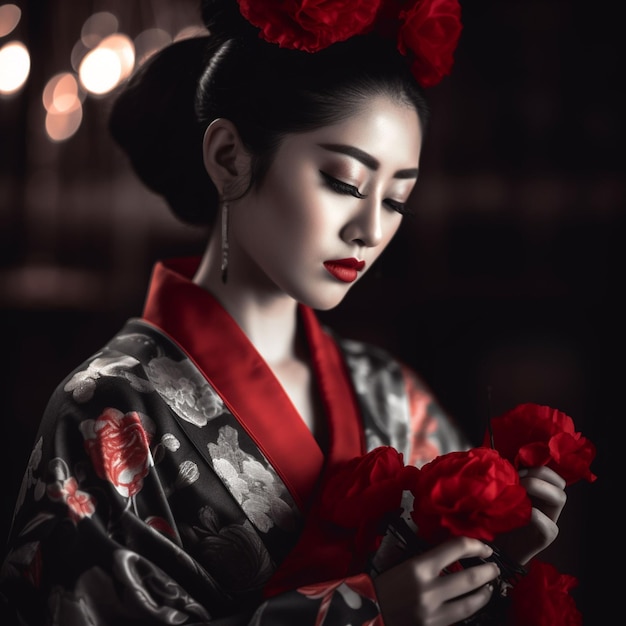 Foto una mujer hermosa con flores a su alrededor.