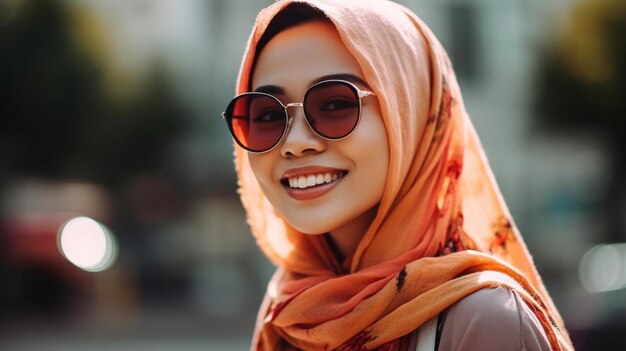 Mujer hermosa en un fondo borroso del mercado modelo de enfoque selectivo