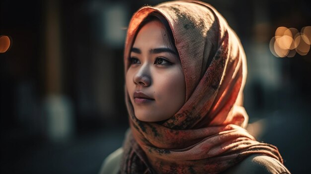 Mujer hermosa en un fondo borroso del mercado modelo de enfoque selectivo