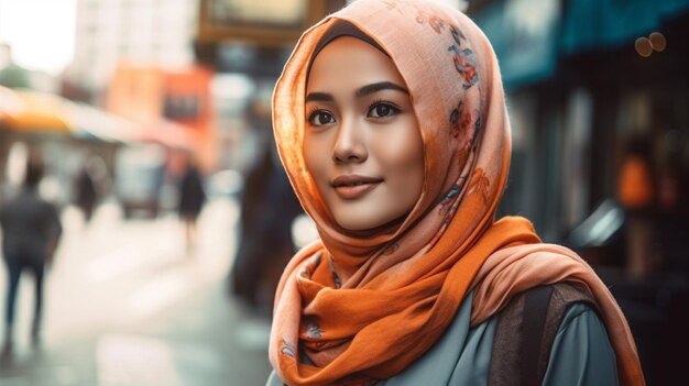 Mujer hermosa en un fondo borroso del mercado modelo de enfoque selectivo