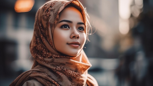 Mujer hermosa en un fondo borroso del mercado modelo de enfoque selectivo