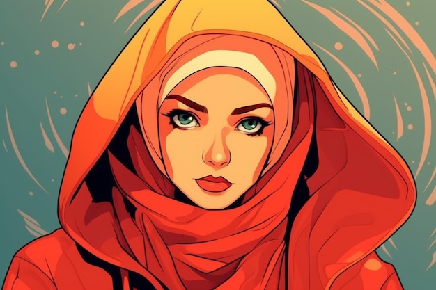 Mujer hermosa con un hijab naranja IA generativa