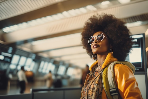 Mujer hermosa joven de vacaciones para viajar en el fondo del aeropuerto