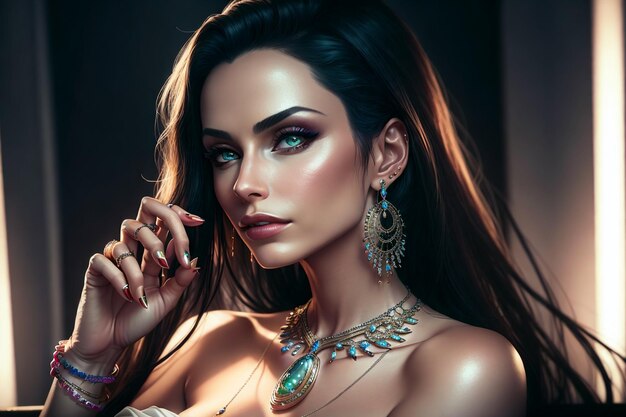 mujer hermosa con joyas