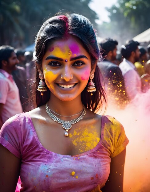 Una mujer hermosa jugando al holi.