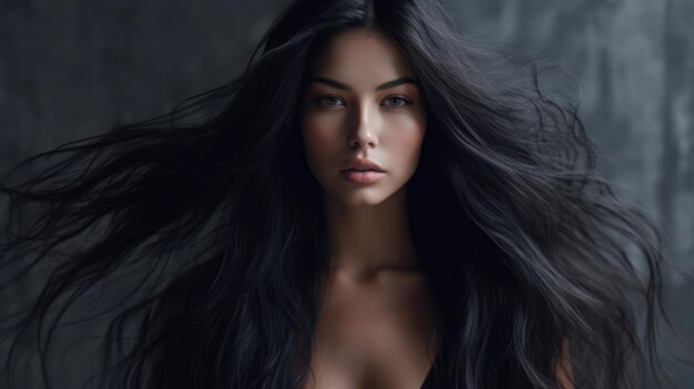 Foto mujer hermosa modelo con peinado largo cuidado y productos de belleza para el cabello