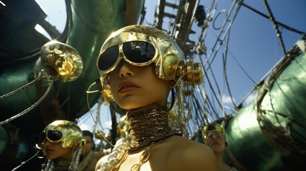 Mujer hermosa piratas en un barco pirata