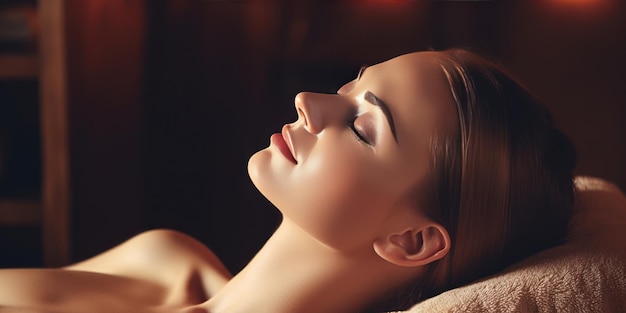 Mujer hermosa en el salón de spa recibiendo tratamiento de masaje facial Niña tratamiento facial cuidado de la piel coche de cuerpo