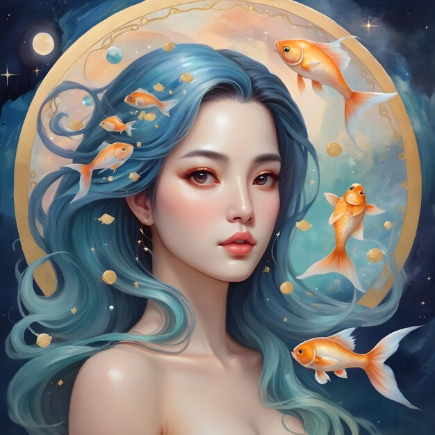 Mujer hermosa signo del zodiaco de Piscis