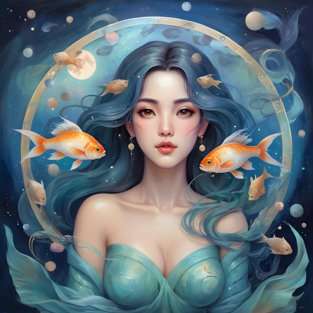 Mujer hermosa signo del zodiaco de Piscis