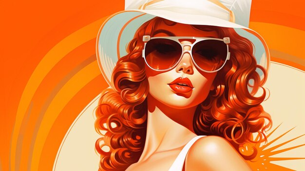 mujer hermosa con sombrero retro y gafas de sol