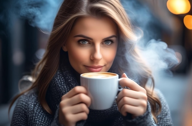 Mujer hermosa con una taza de café