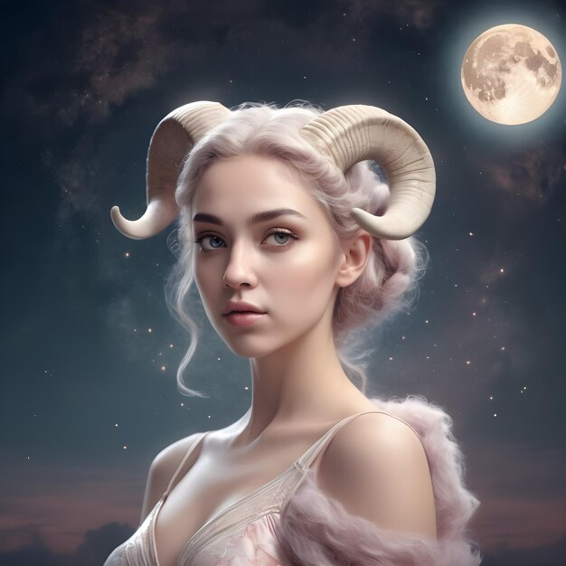 Mujer hermosa trasfondo del universo de Aries