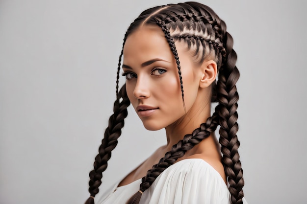 Foto una mujer hermosa con trenzas.