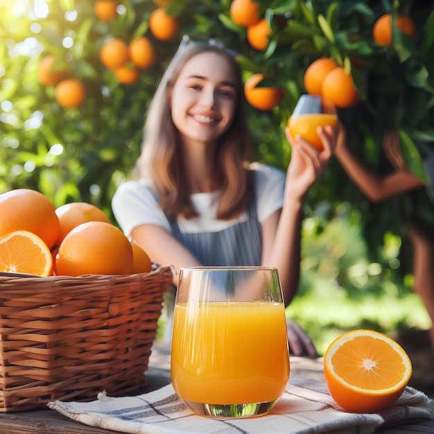 Mujer hermosa con un vaso de jugo de naranja