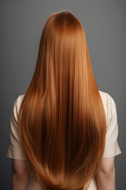 Foto mujer con hermoso cabello largo y brillante de atrás para publicidad