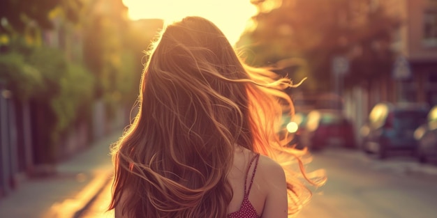 mujer con hermoso cabello vista trasera IA generativa