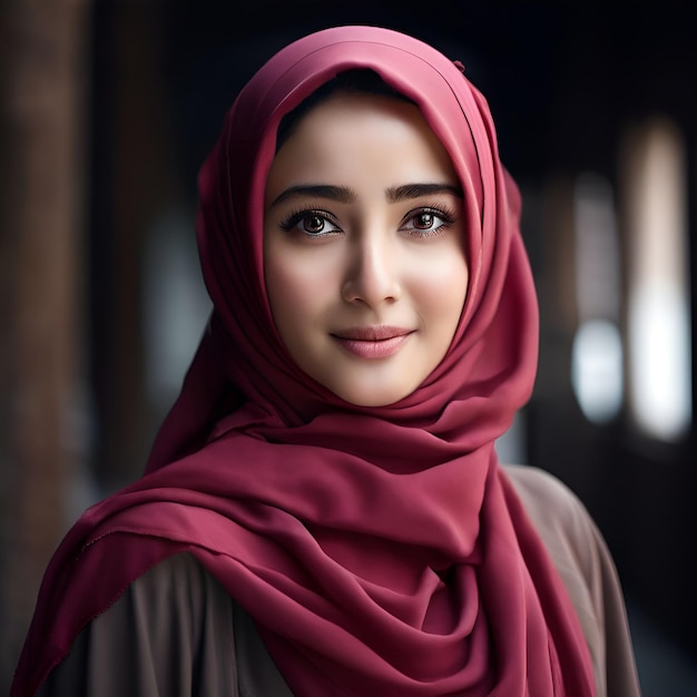 Foto una mujer con un hijab con una bufanda roja
