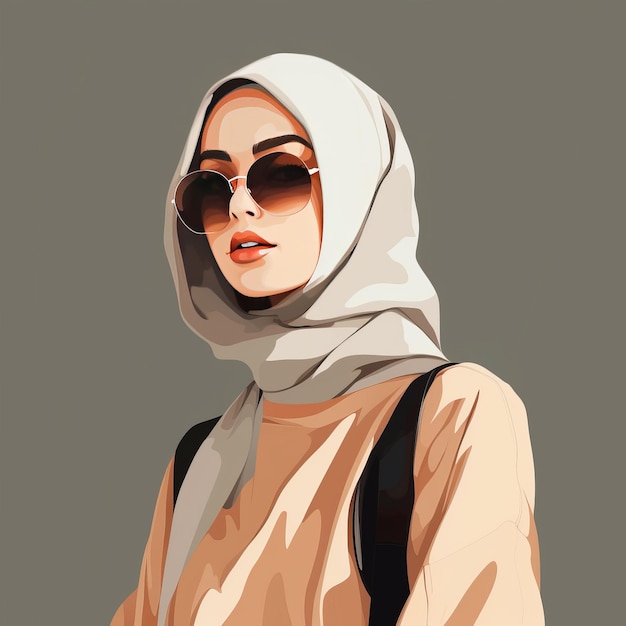 mujer, en, el, hijab, estilizado, ilustración