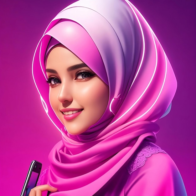 una mujer hijab con un fondo rosado generado por Ai