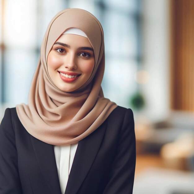 una mujer con un hijab con una gran sonrisa