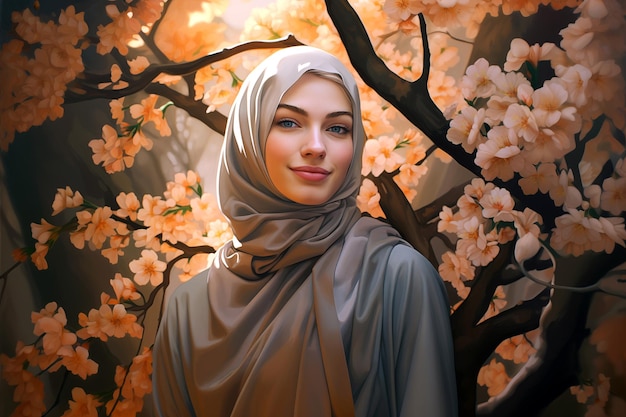 Mujer con un hijab gris