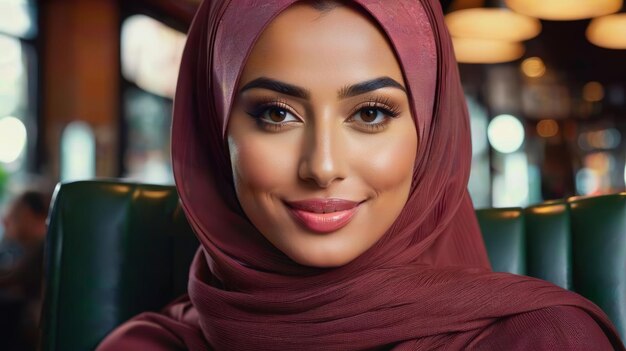 Foto mujer con hijab sonriendo a la cámara