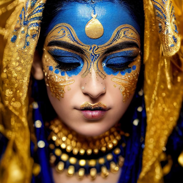 Foto mujer hindú con joyas de oro tradicionales y adornos de renderizado 3d