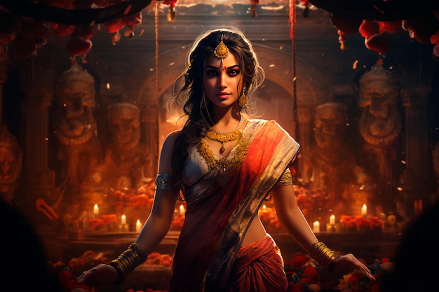 Mujer hindú con vestimenta tradicional generada por IA