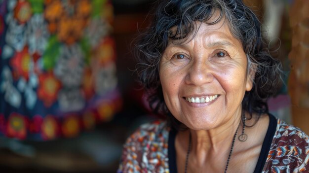 Foto una mujer hispana madura sonriendo.